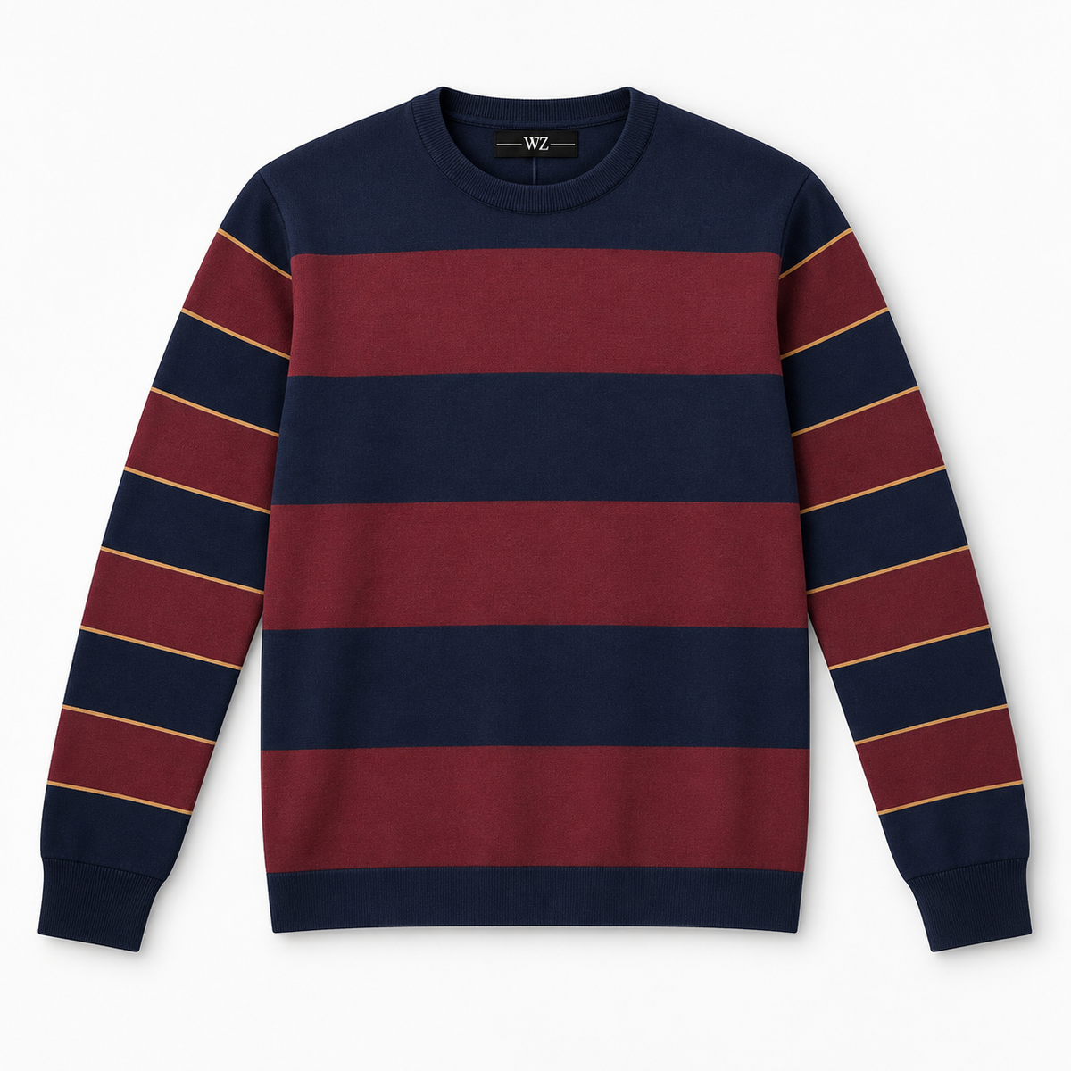 Navy and Maroon Rugby Stripe Terry Sweatshirt