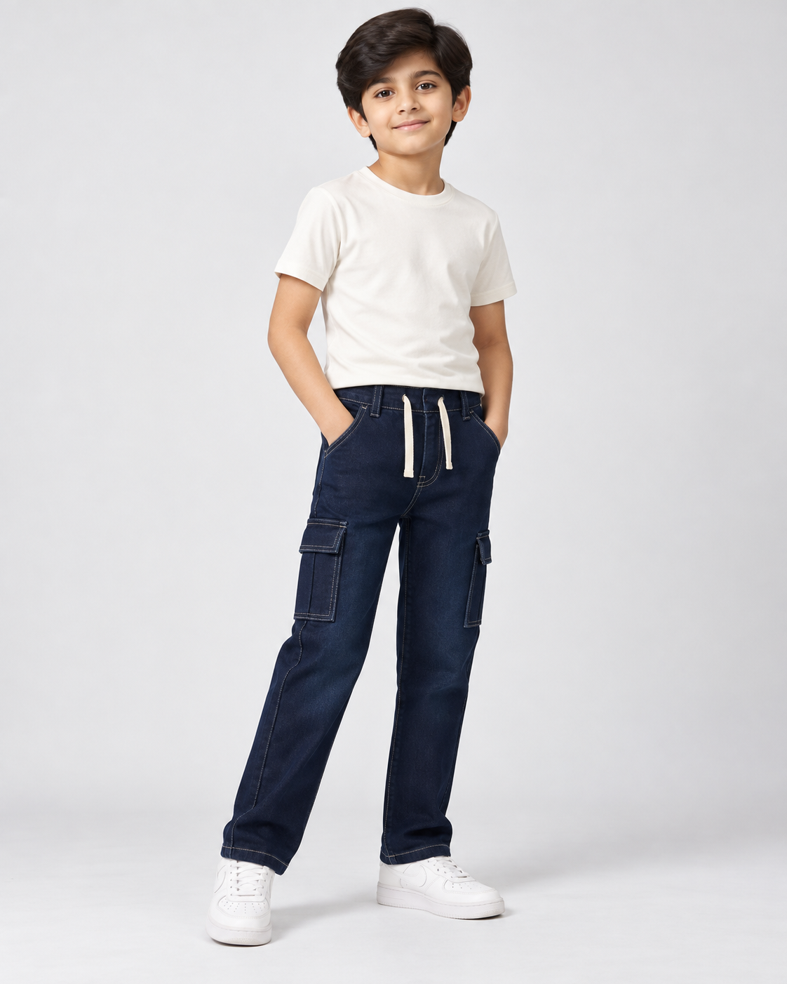 Kids Navy Cargo Jeans