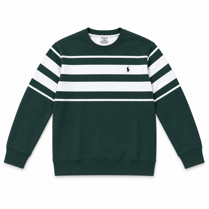 Green and White Stripe Terry Sweatshirt