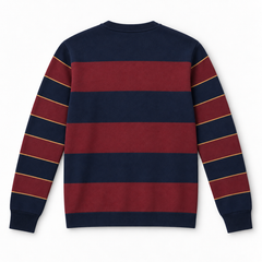 Navy and Maroon Rugby Stripe Terry Sweatshirt