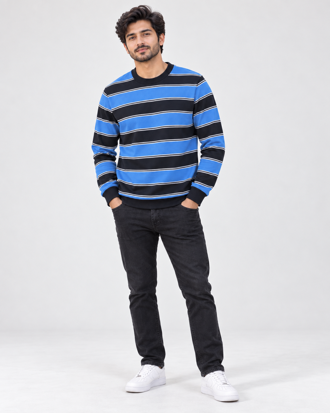 Blue and Black Stripe Sweatshirt