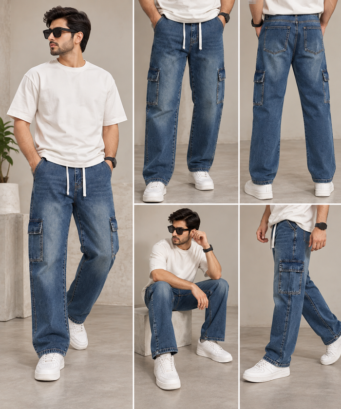 Blue Baggy Cargo Jeans