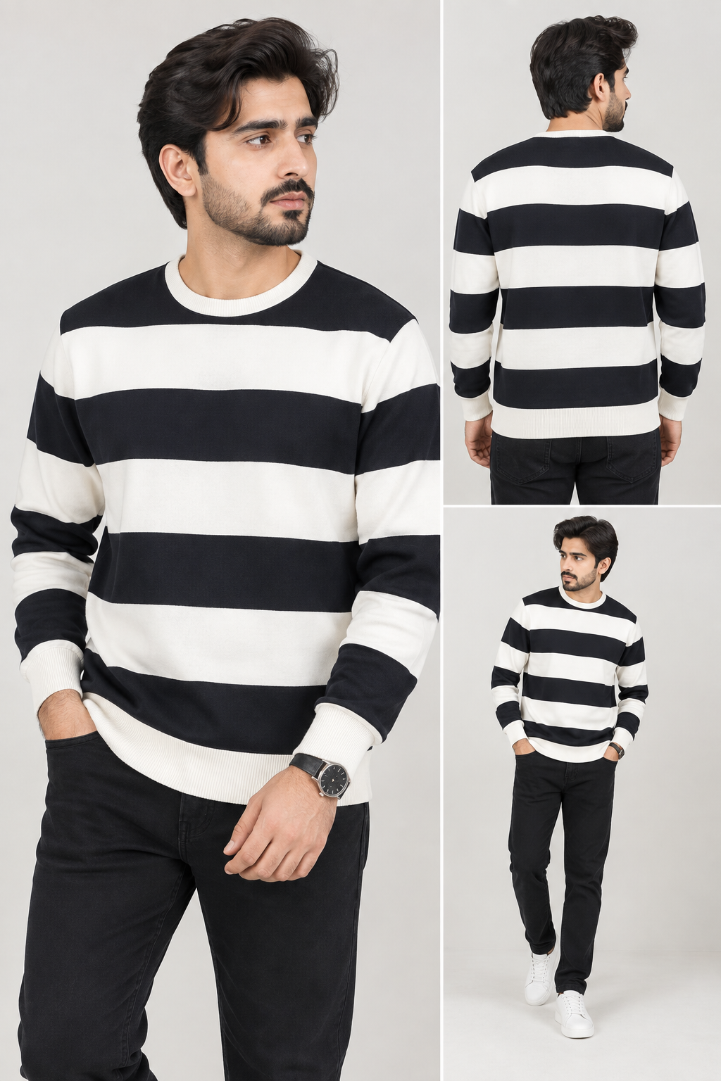 Blue and White Polo design Rugby Stripe Sweatshirt
